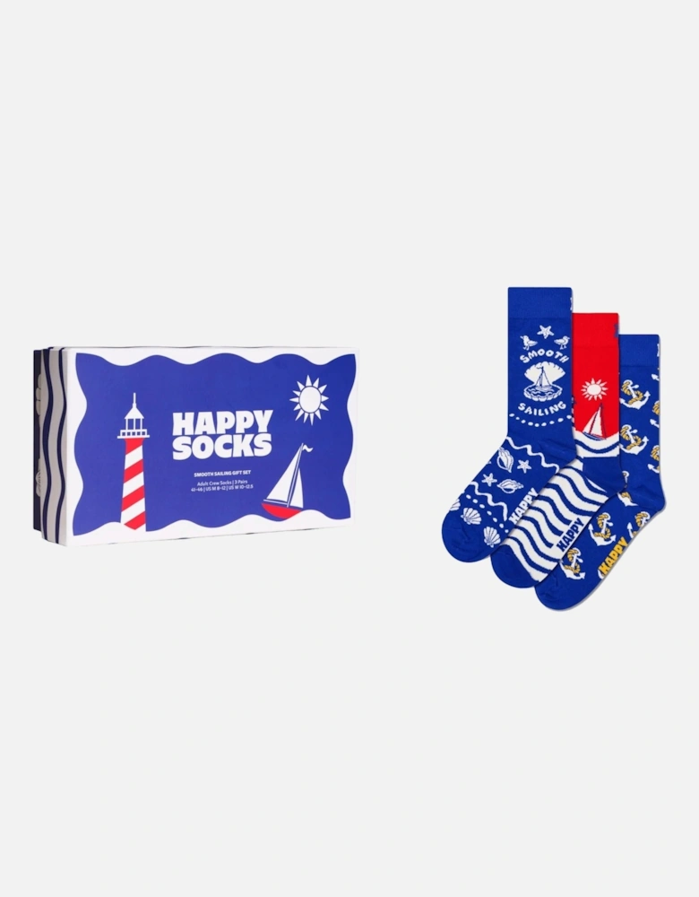 3-Pack Smooth Sailing Socks Gift Box, Blue/red