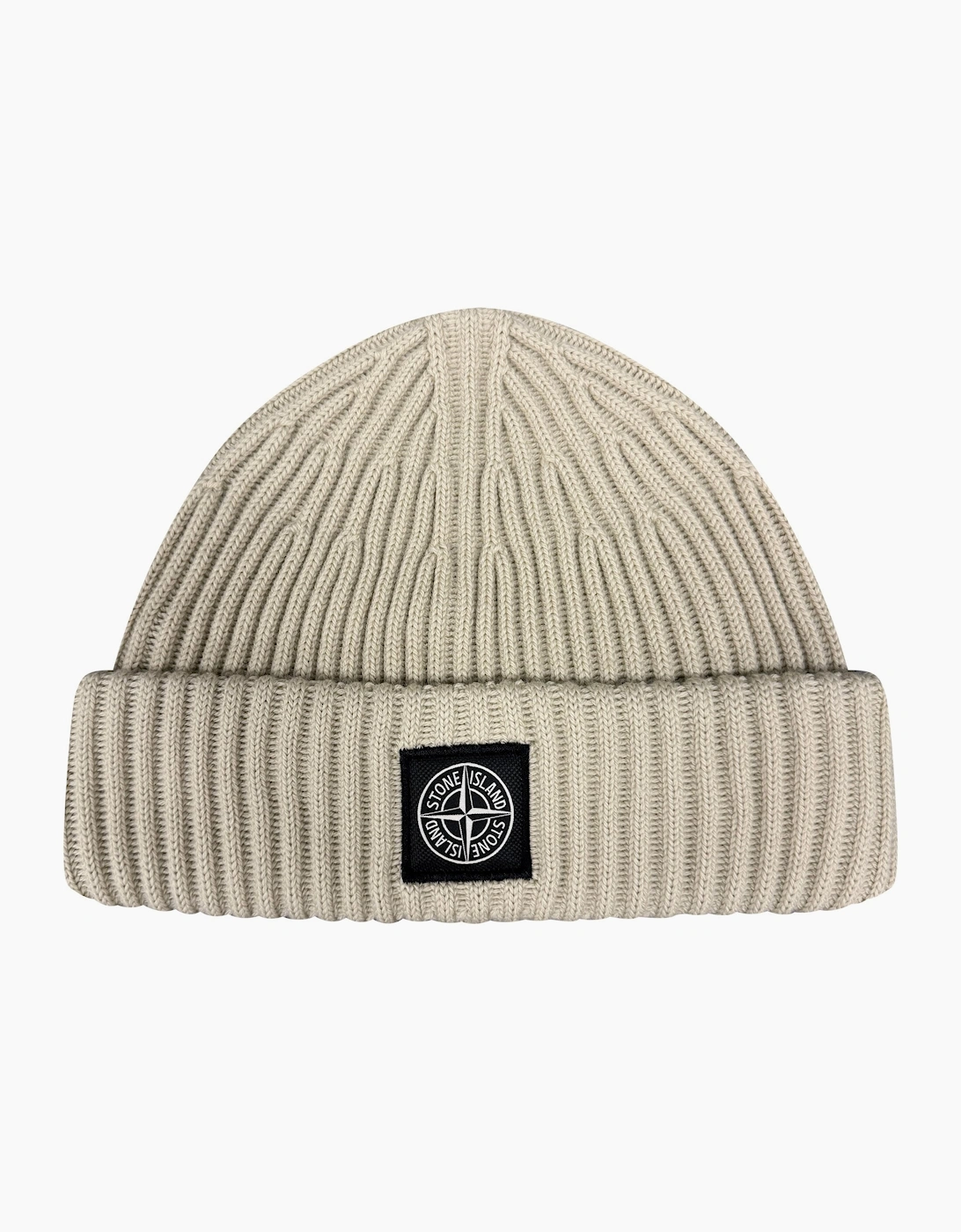 Men's Stone Island Thick Ribbed Wool Beanie Hat Beige - Cream
