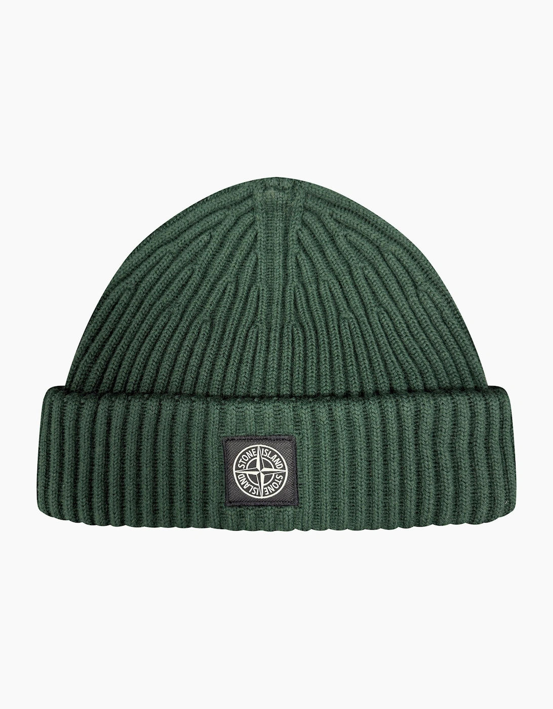 Stone Island Men's Green Thick Ribbed Wool Beanie Hat Musk