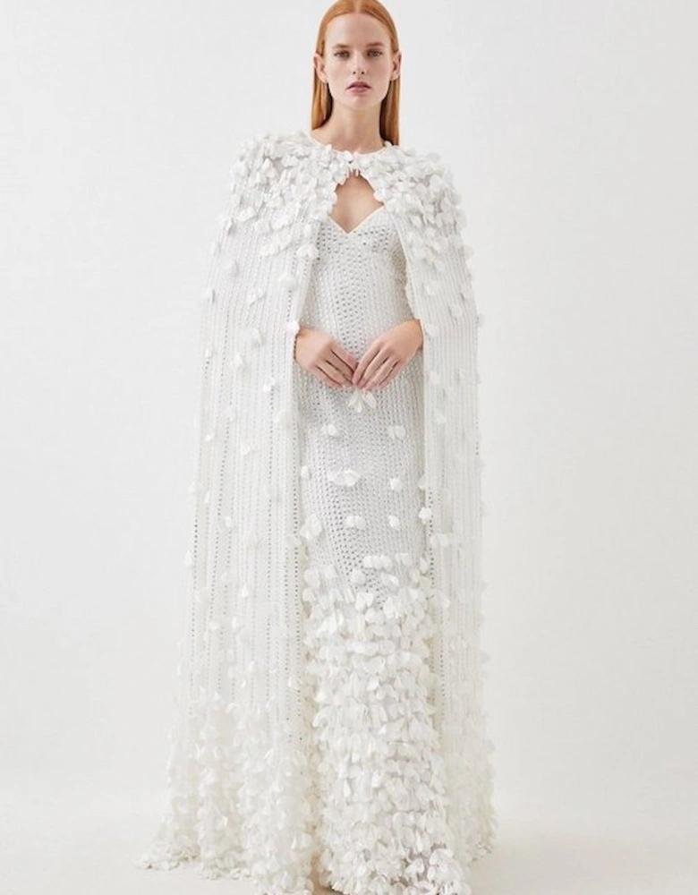 Crystal Applique Woven Maxi Cape