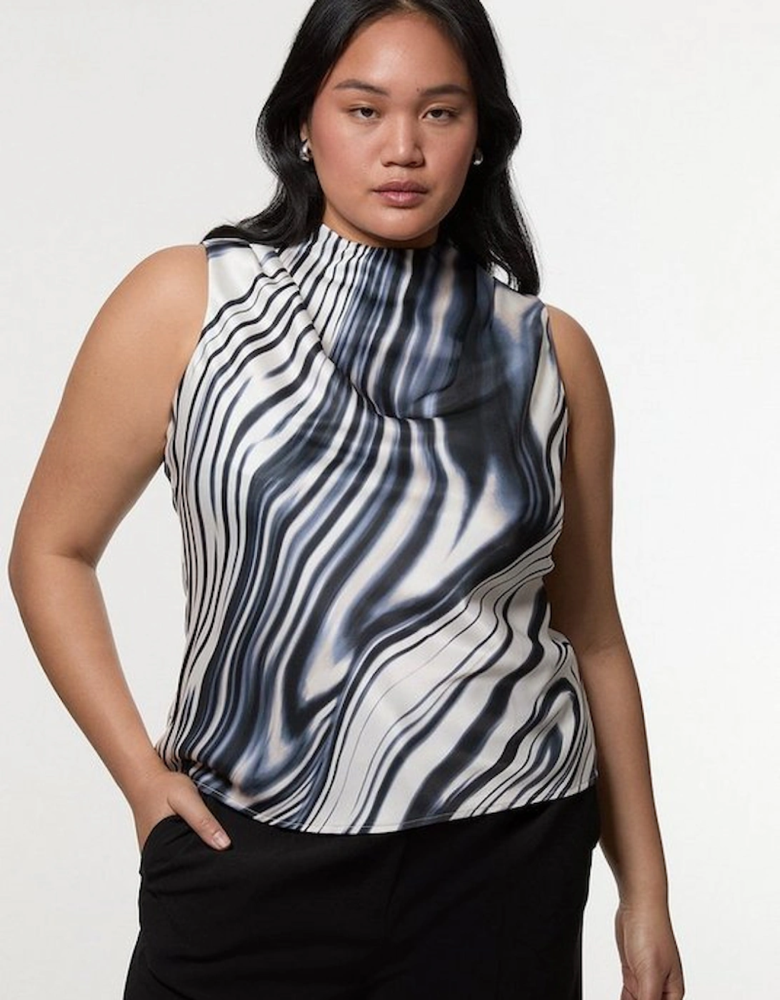 Plus Size Graduated Stripe Viscose Satin Sleeveless High Neck Blouse, 5 of 4