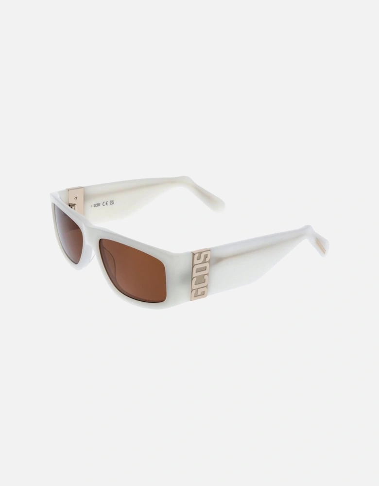 Rectangle Full-Rim Acetate Sunglasses with Brown Lenses Unisex - White