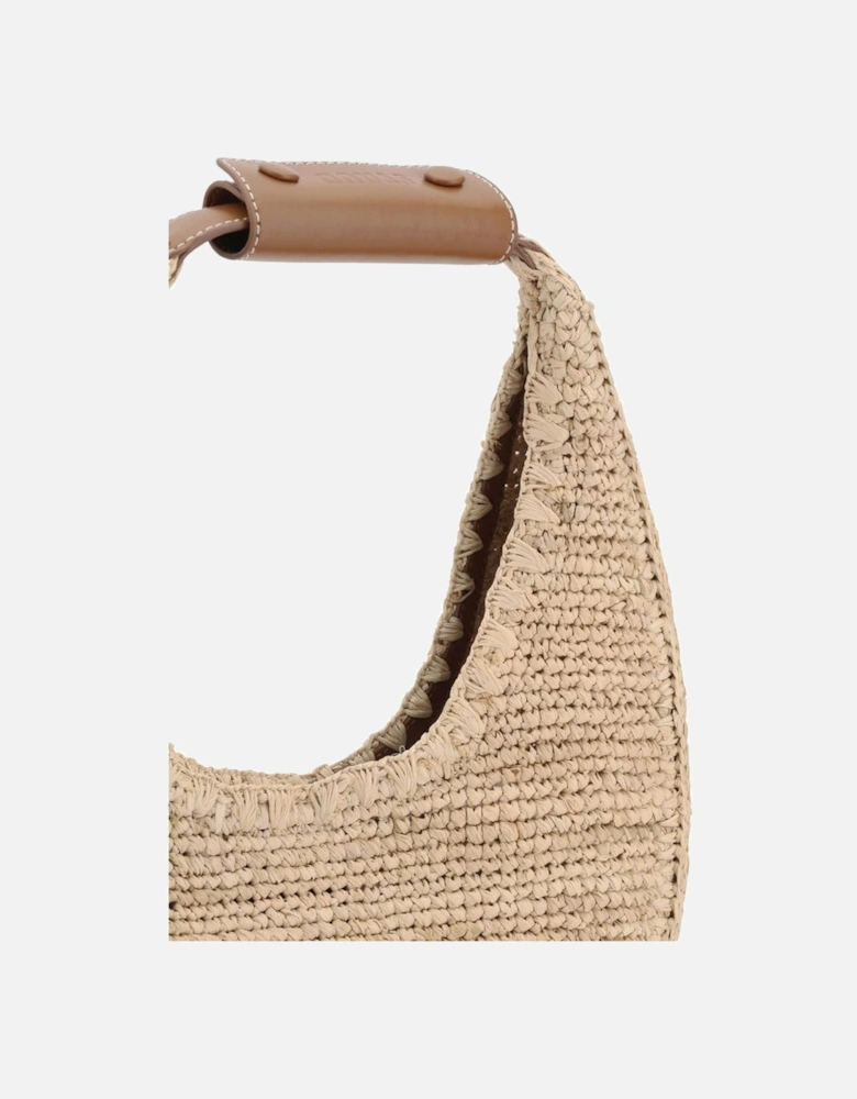 Raffia Hobo Bag with Leather Details Women - Beige Handbags