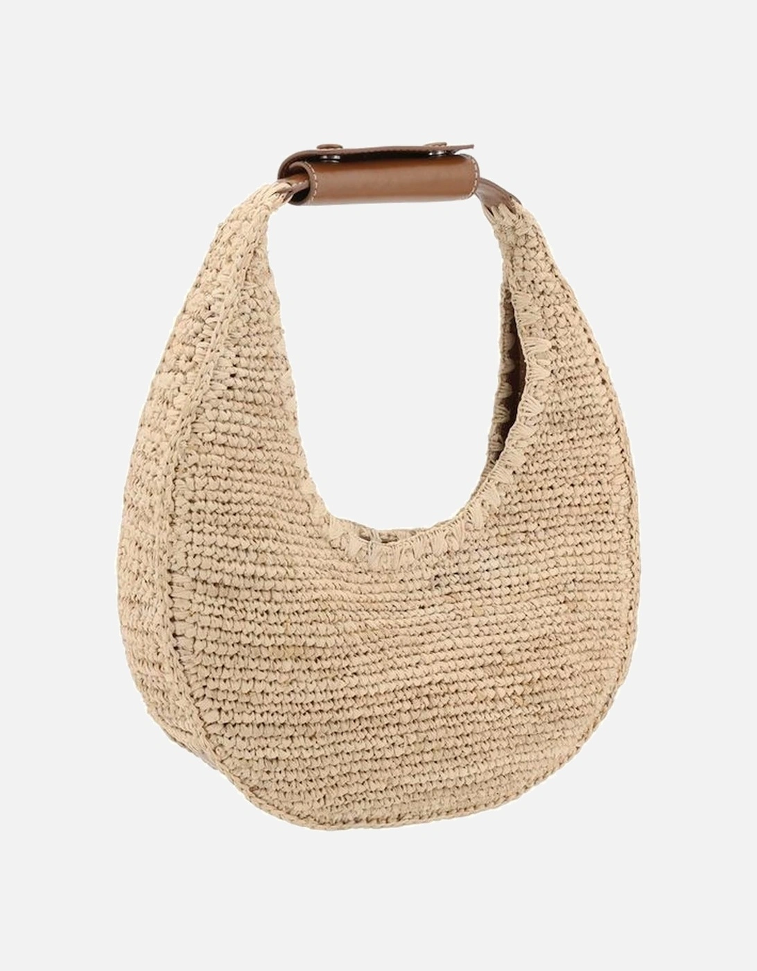 Raffia Hobo Bag with Leather Details Women - Beige Handbags