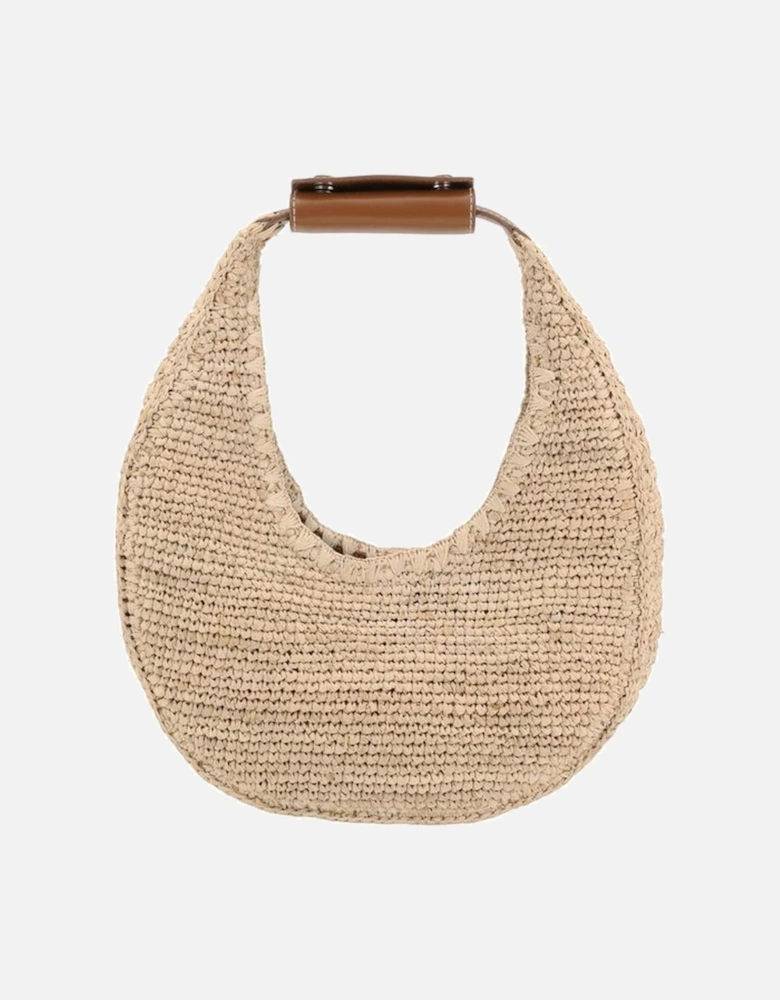 Raffia Hobo Bag with Leather Details Women - Beige Handbags