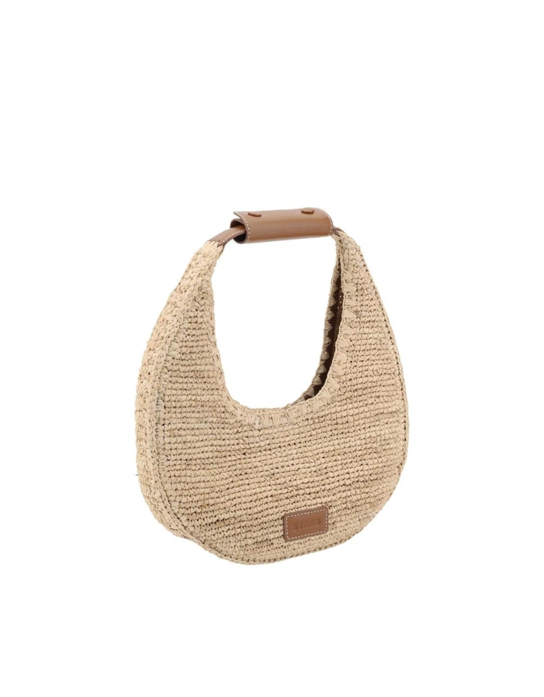 Raffia Hobo Bag with Leather Details Women - Beige Handbags