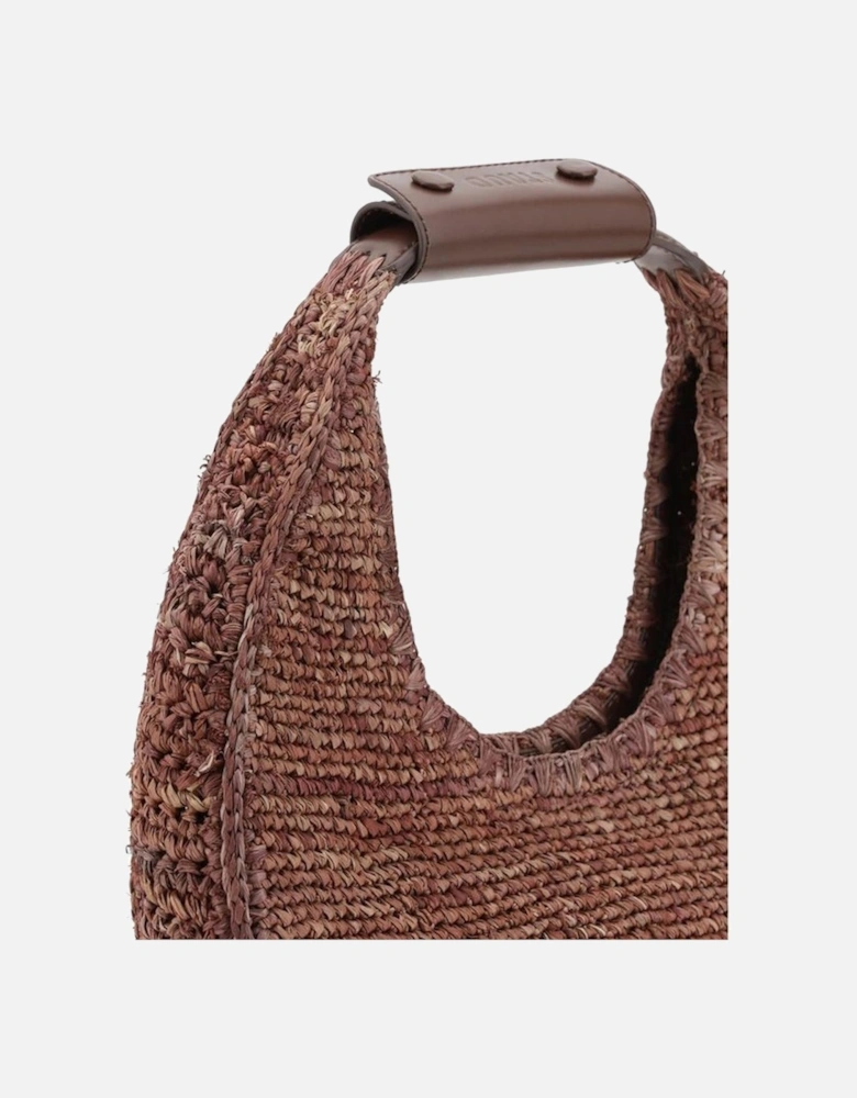 Raffia Hobo Bag with Leather Patch and Base Women - Brown Handbags