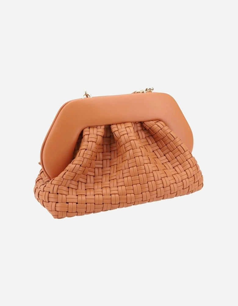 Vegan Leather Woven Shoulder Bag with Adjustable Strap Women - Orange