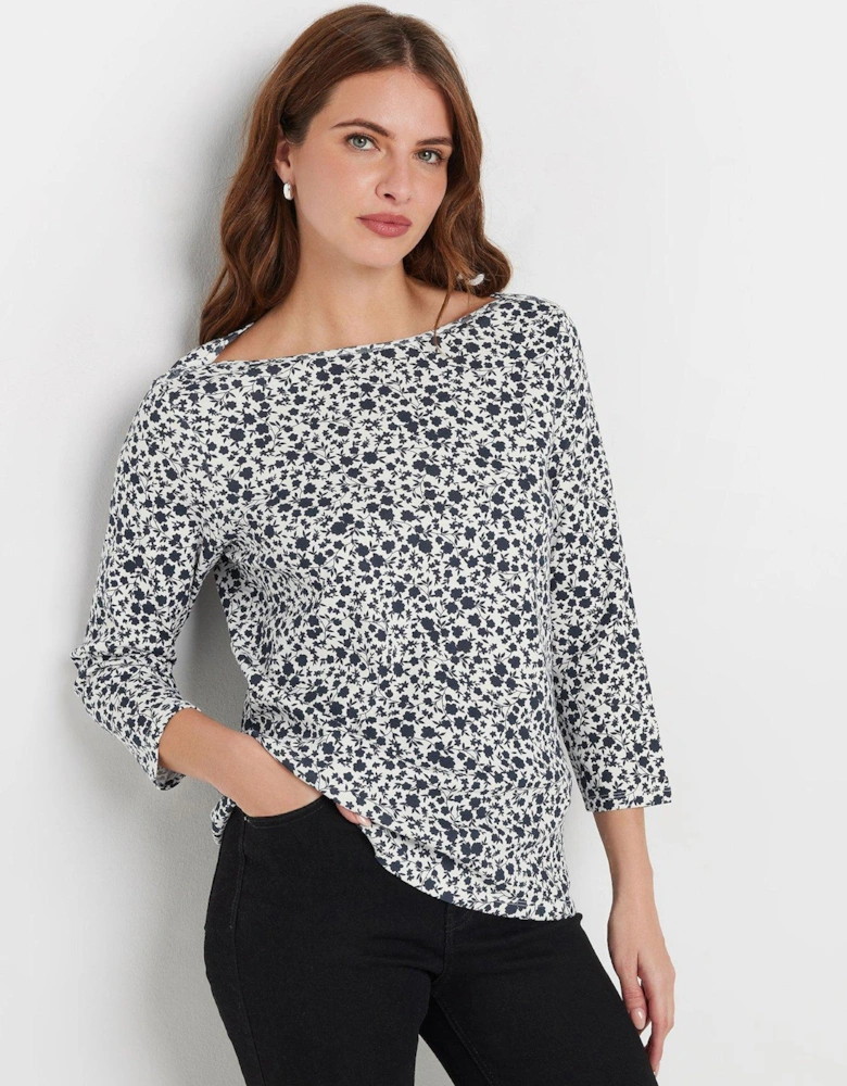 3/4 Sleeve Slash Neck Top - Blue