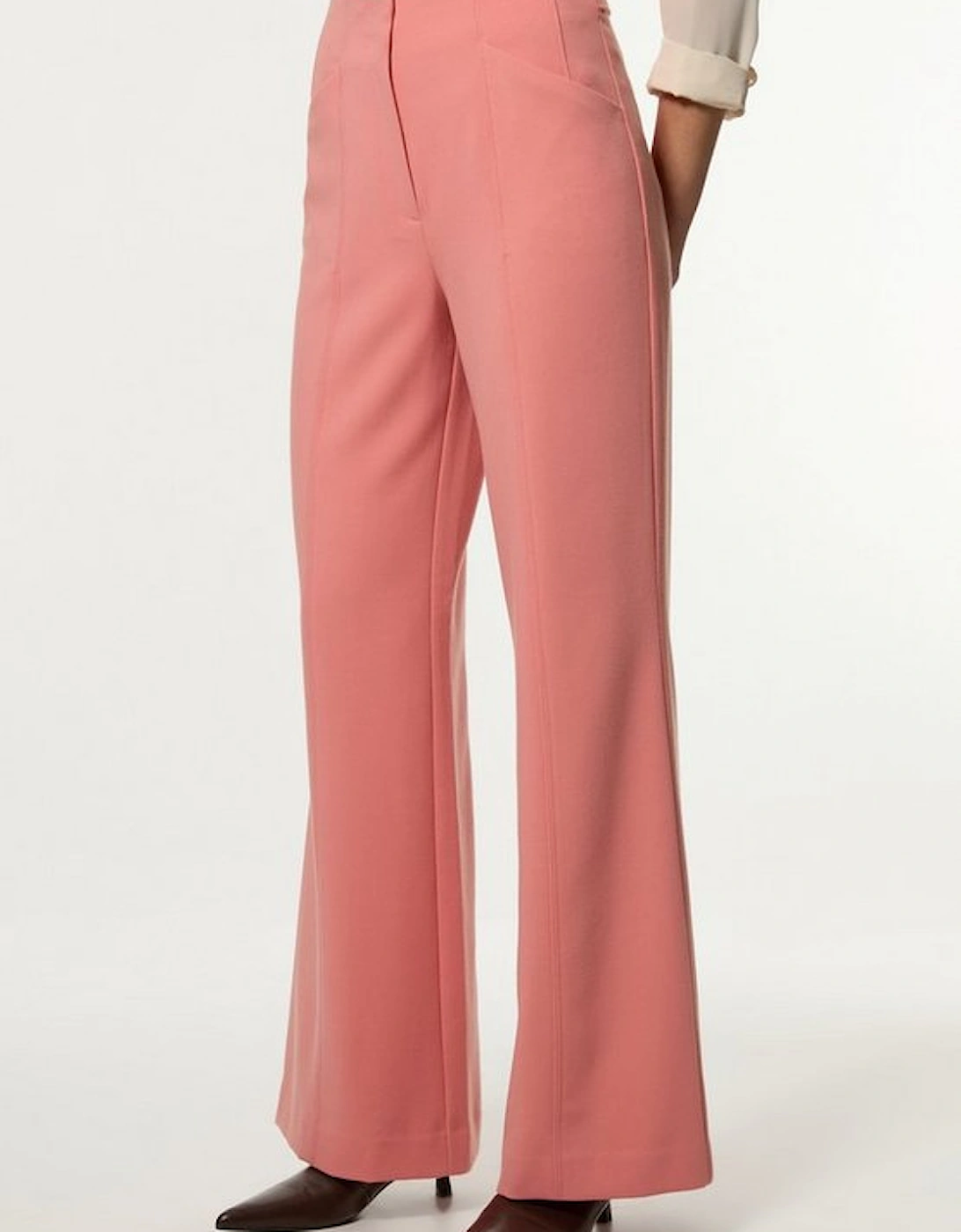 Compact Stretch Tailored Seam Detail Wide Leg Trouser