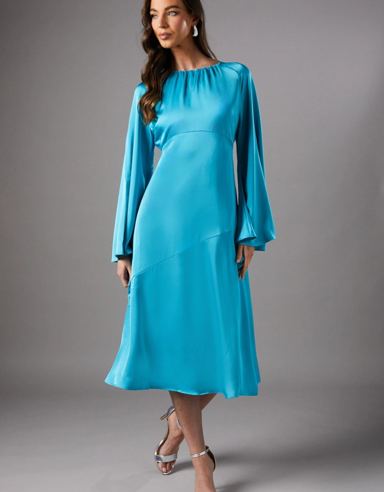 Flare Sleeve Satin Shift Dress