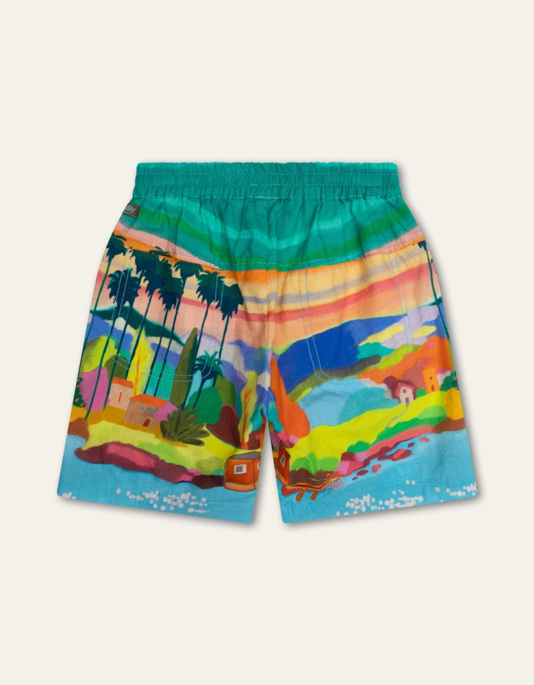 Boys Blue Multi Beach Print Shorts