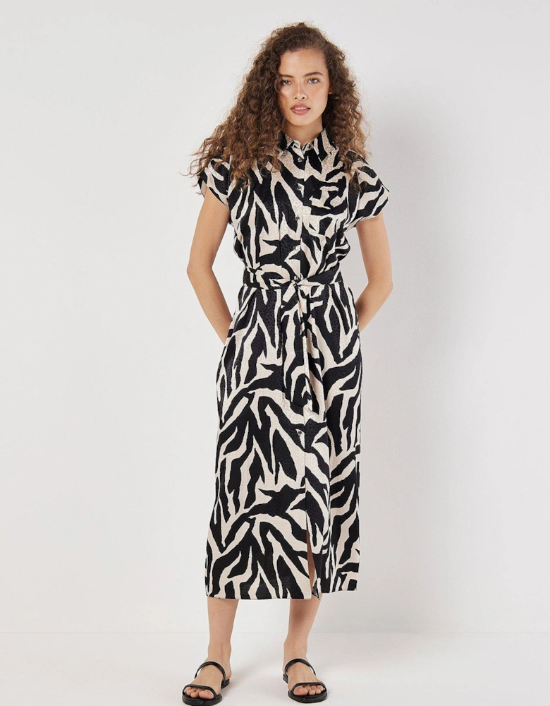 Texture Zebra Print Tie Dress - Cream