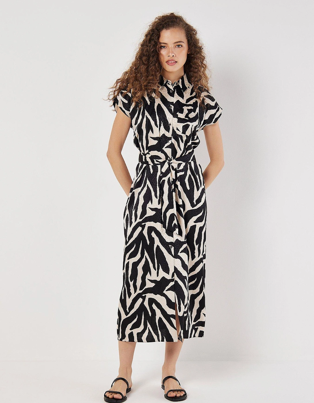 Texture Zebra Print Tie Dress - Cream, 2 of 1