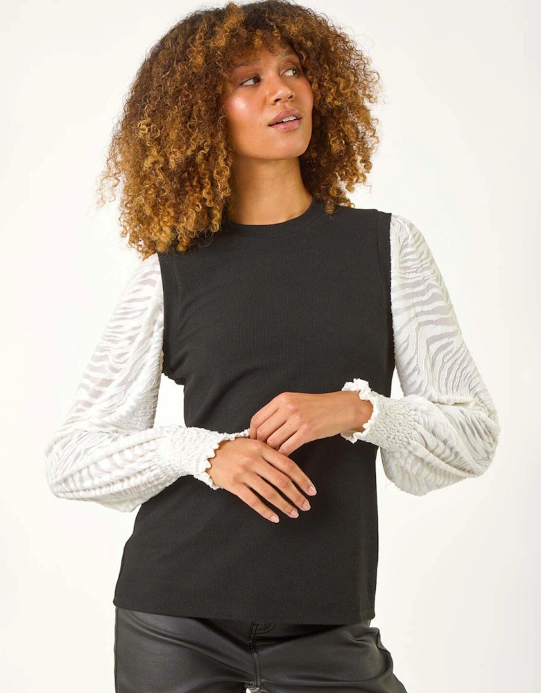 2 In 1 Animal Sleeve Top - Black