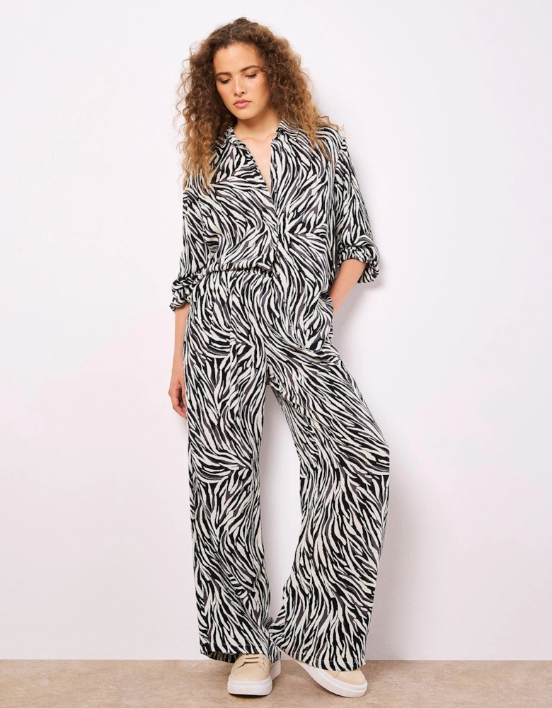 Zebra Wide Leg Printed Trouser - Stone