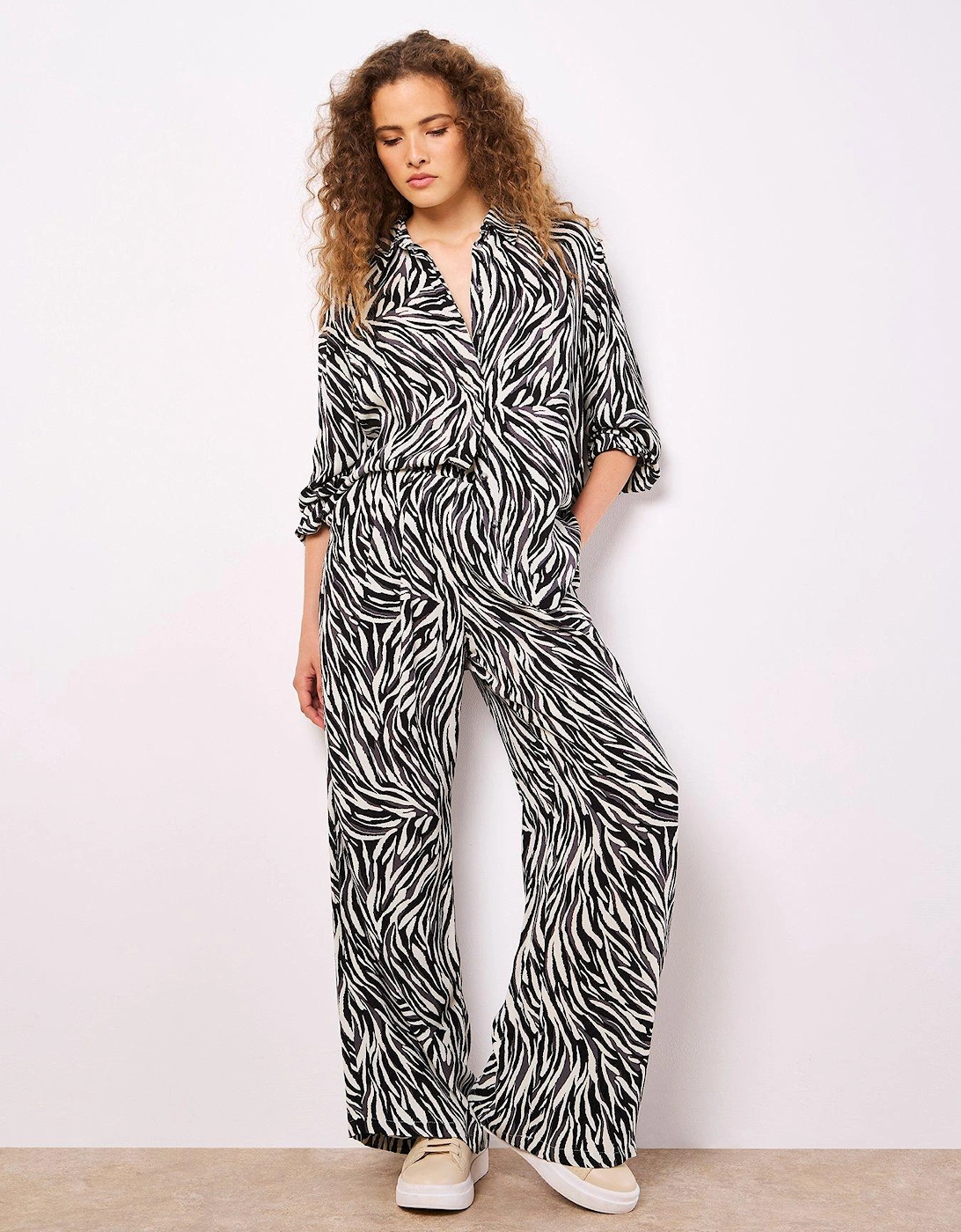 Zebra Wide Leg Printed Trouser - Stone, 2 of 1