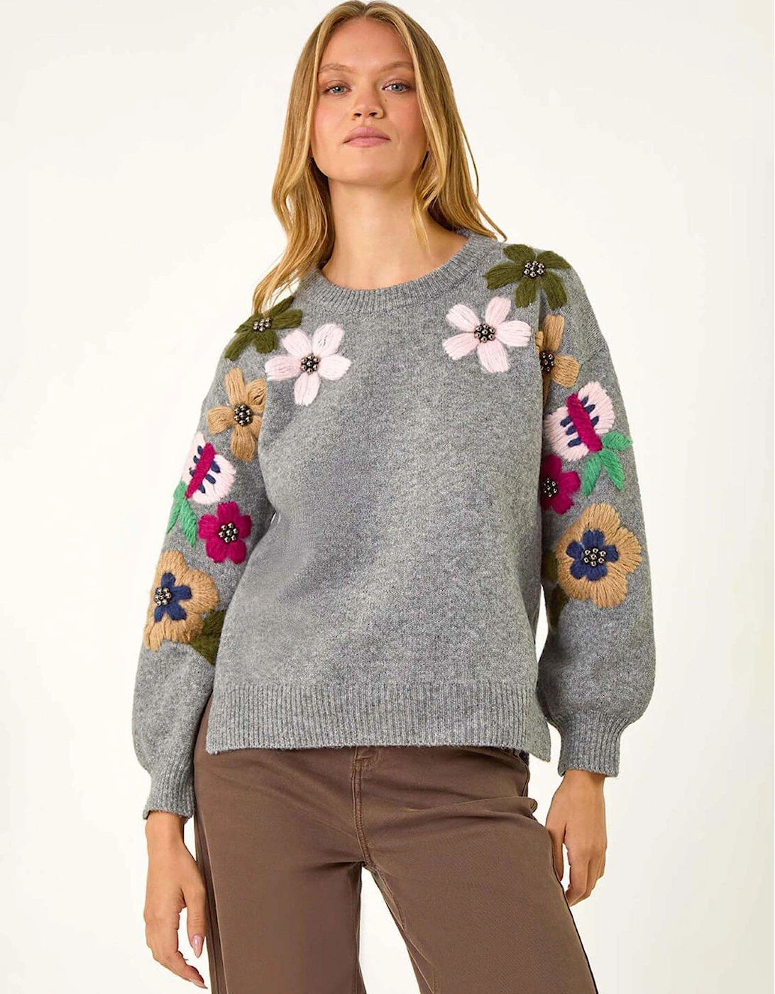 Floral Embellished Jumper - Grey, 2 of 1