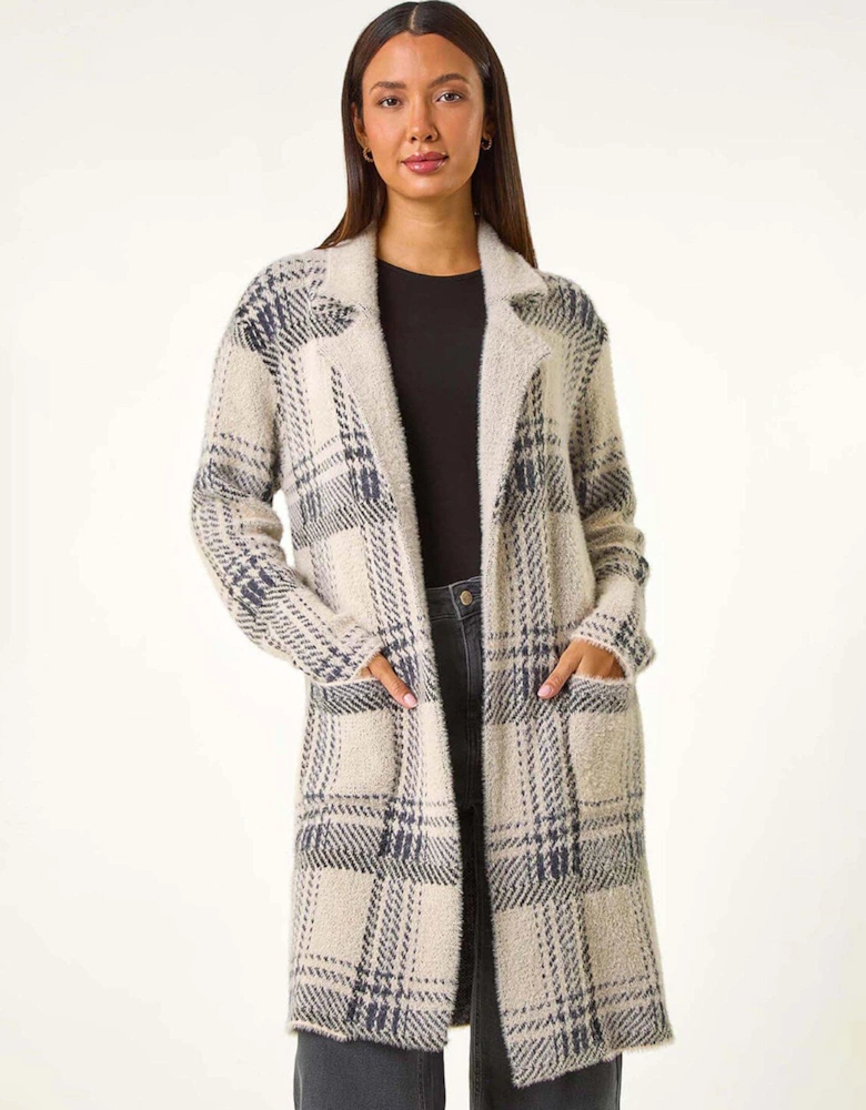 Patchwork Check Collar Pocket Cardigan - Grey