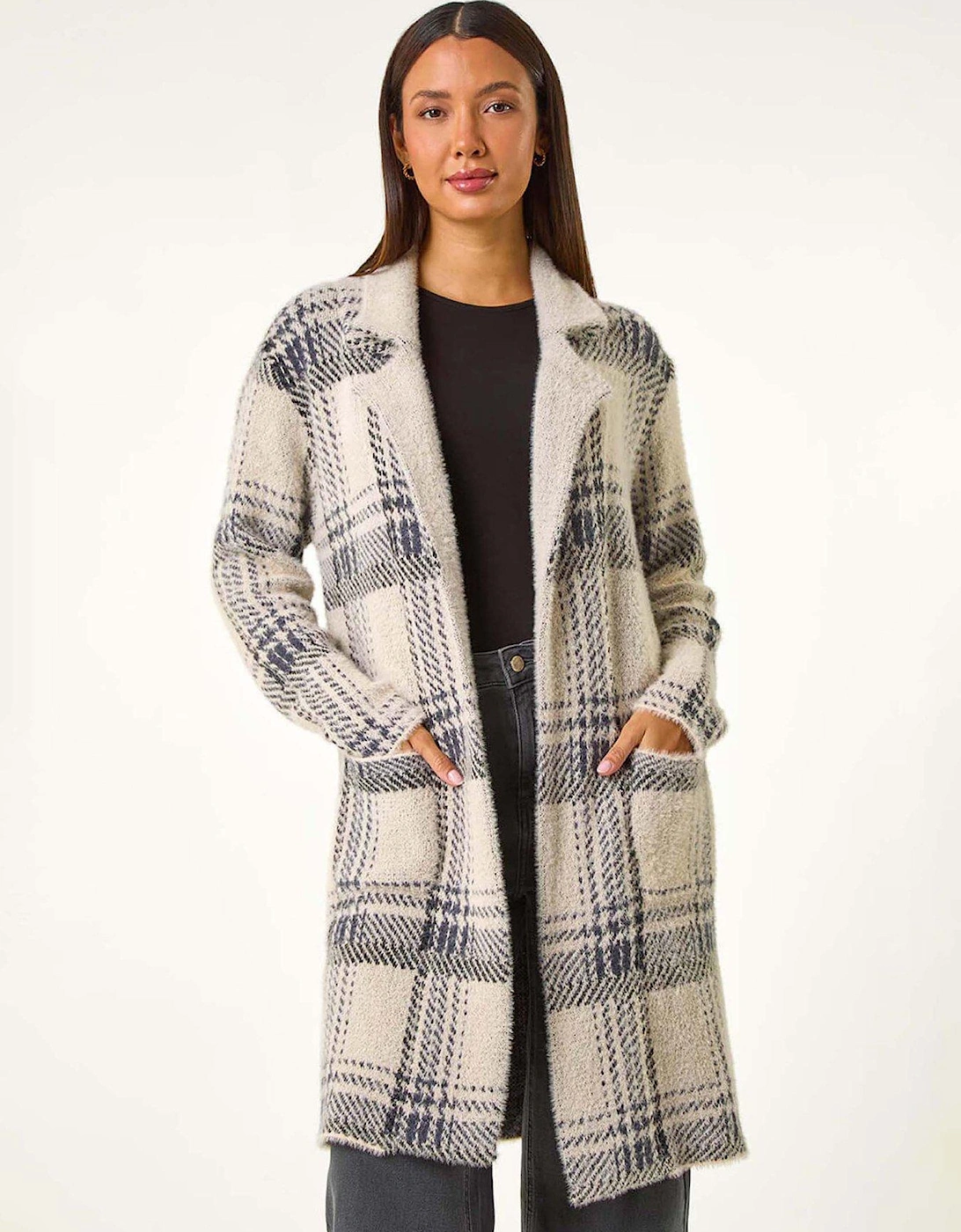 Patchwork Check Collar Pocket Cardigan - Grey, 2 of 1