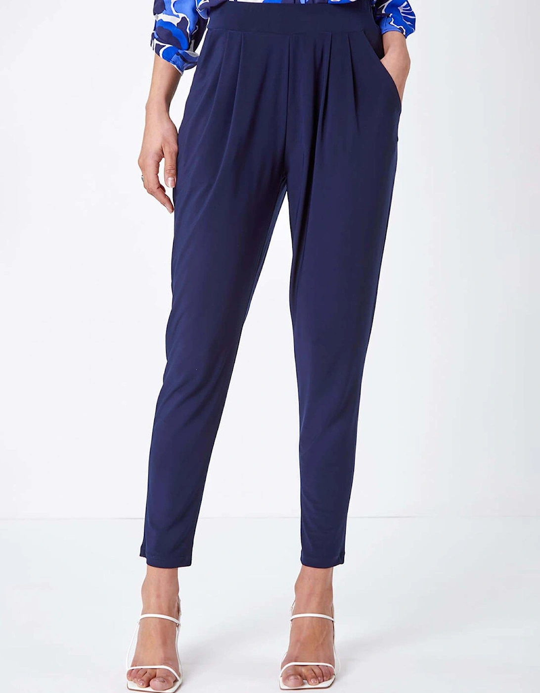 Jersey Stretch Elastic Waist Harem Trousers - Navy, 2 of 1