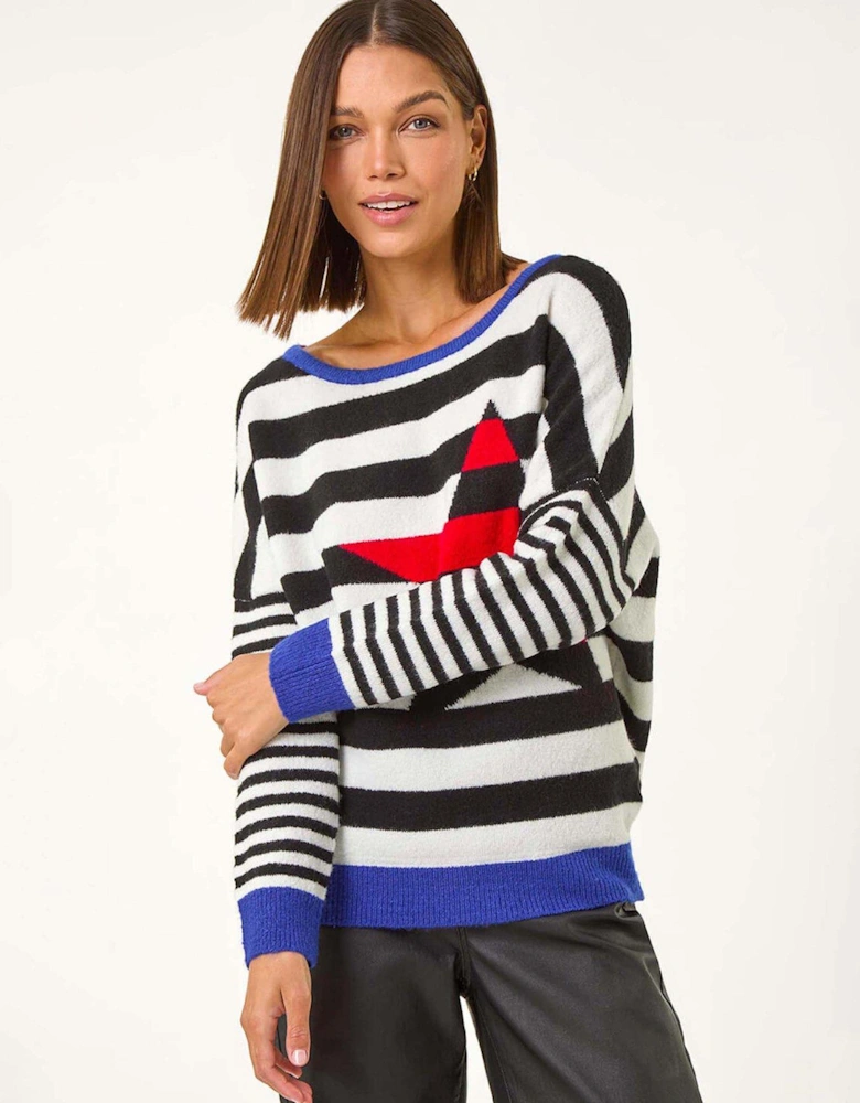 Star Striped Colour Block Knit Jumper - Black