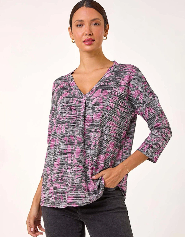 Abstract Print Pleat Front Top - Pink