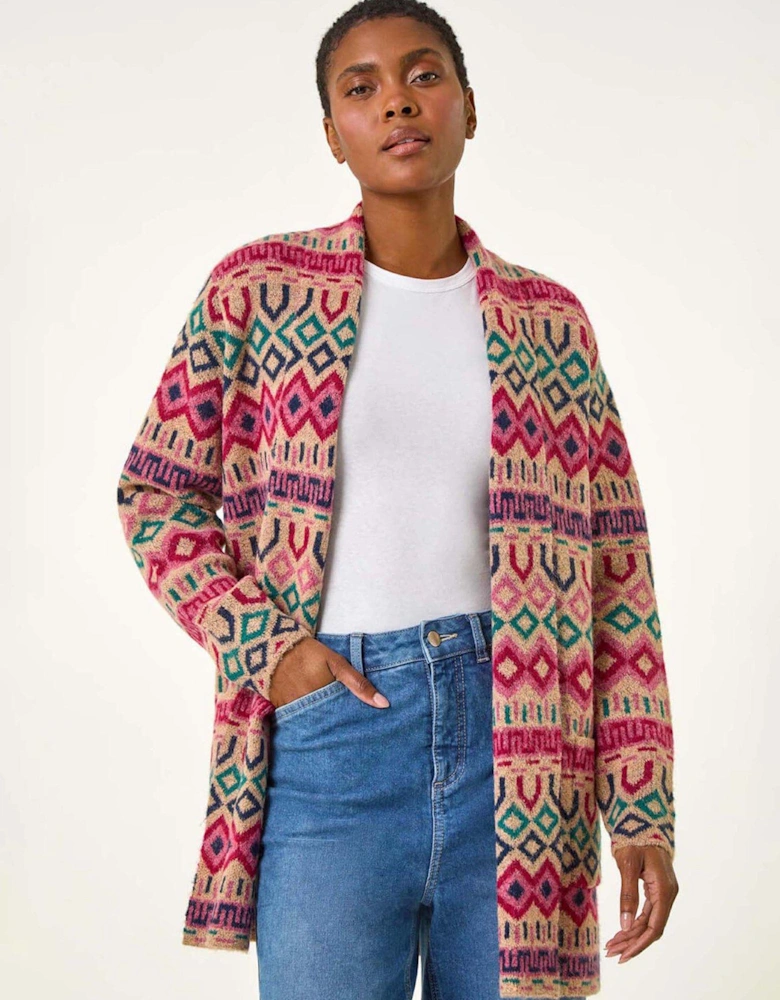 Geometric Pattern Knit Cardigan - Beige