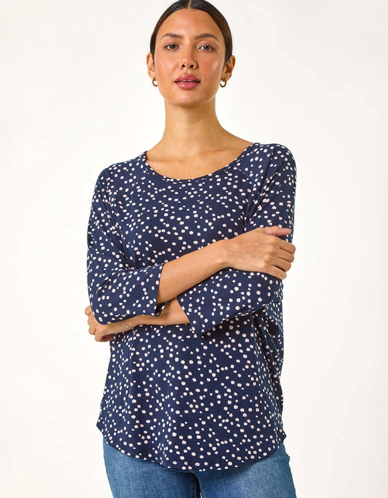 Spot Print Stretch Top - Navy