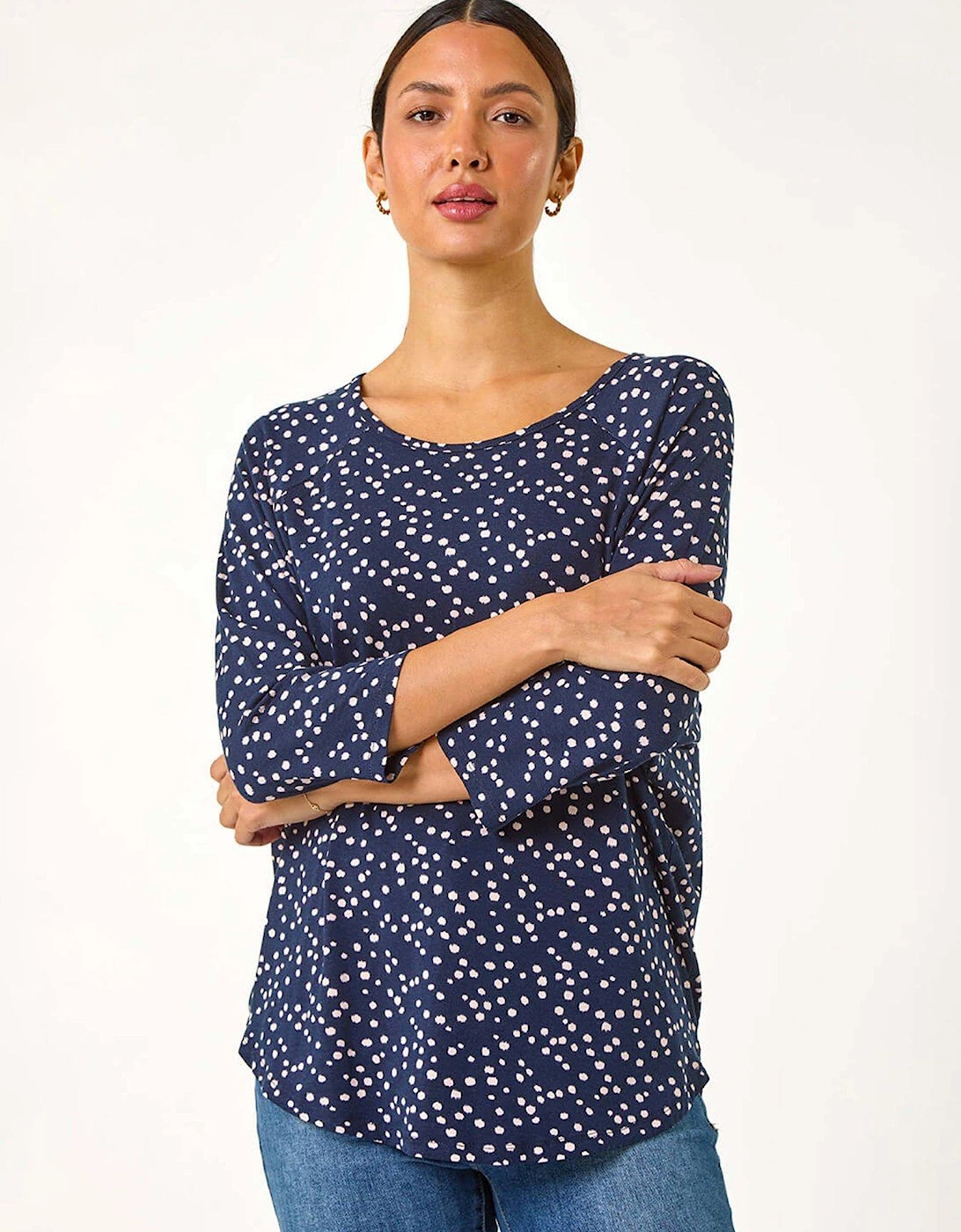 Spot Print Stretch Top - Navy, 2 of 1