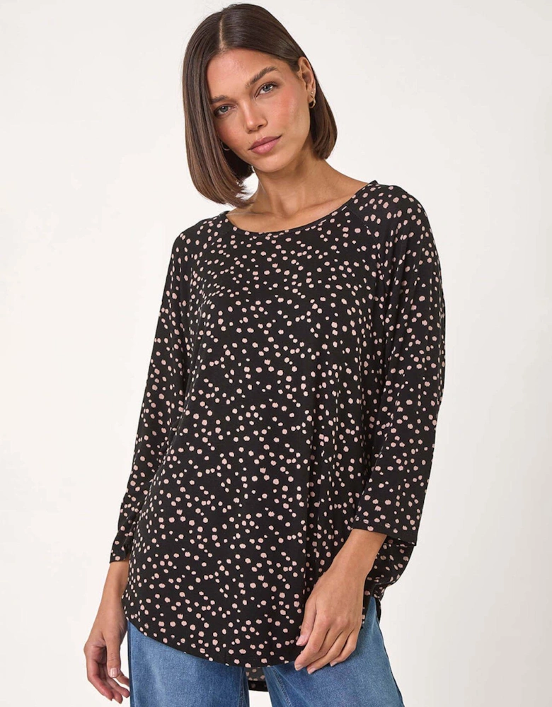 Spot Print Stretch Top - Black