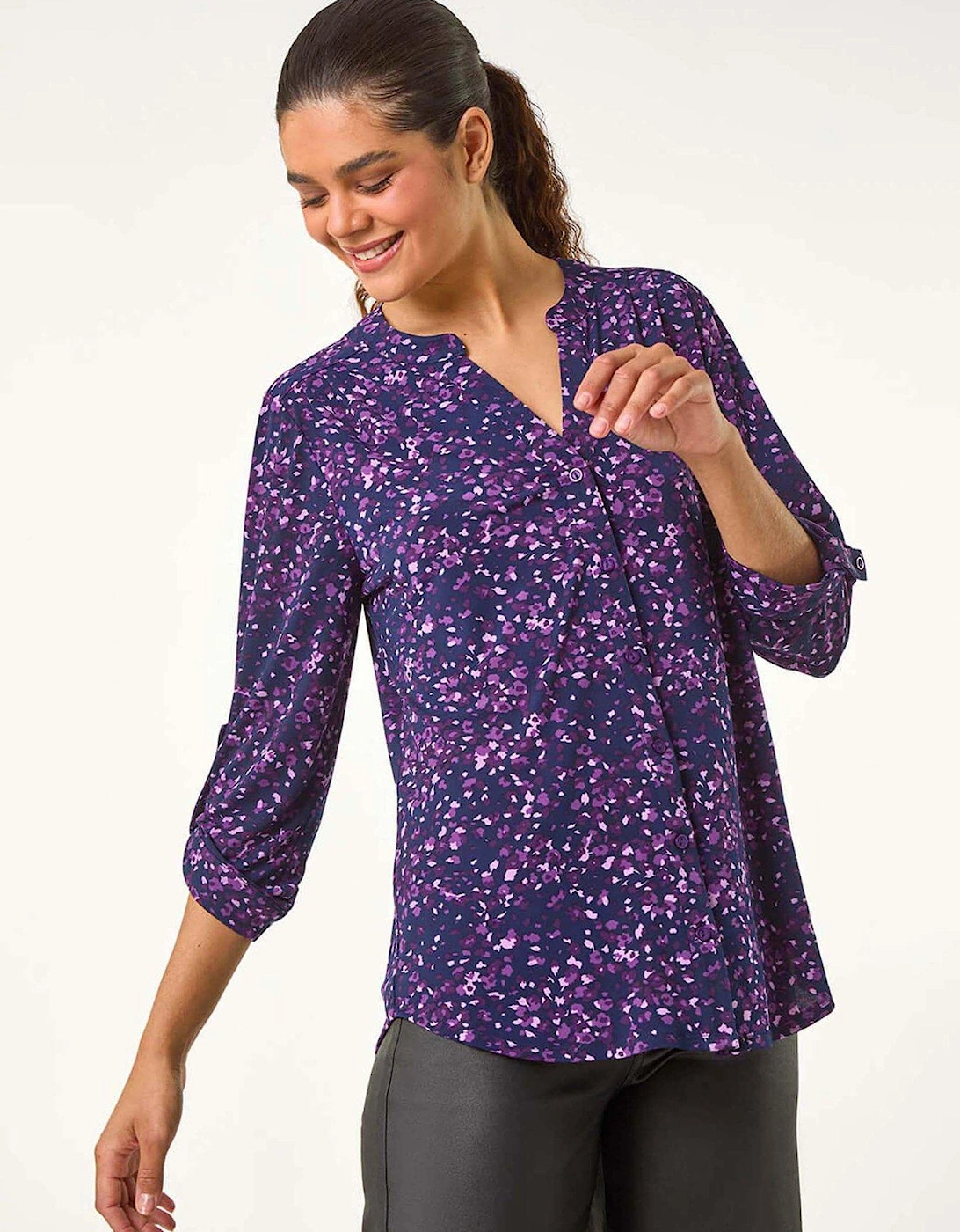 Stretch Speckled Print Blouse - Purple, 2 of 1