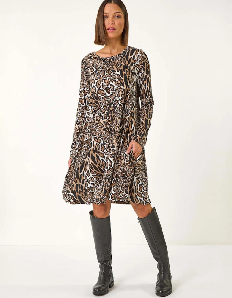 Animal Print Swing Dress - Beige