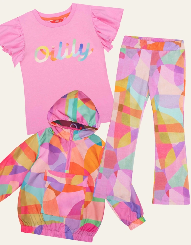 Girls Pink Multi Abstract Flared Jersey Leggings