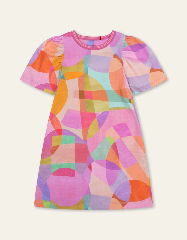 Girls Pink Multi Abstract Sweatshirt Dress