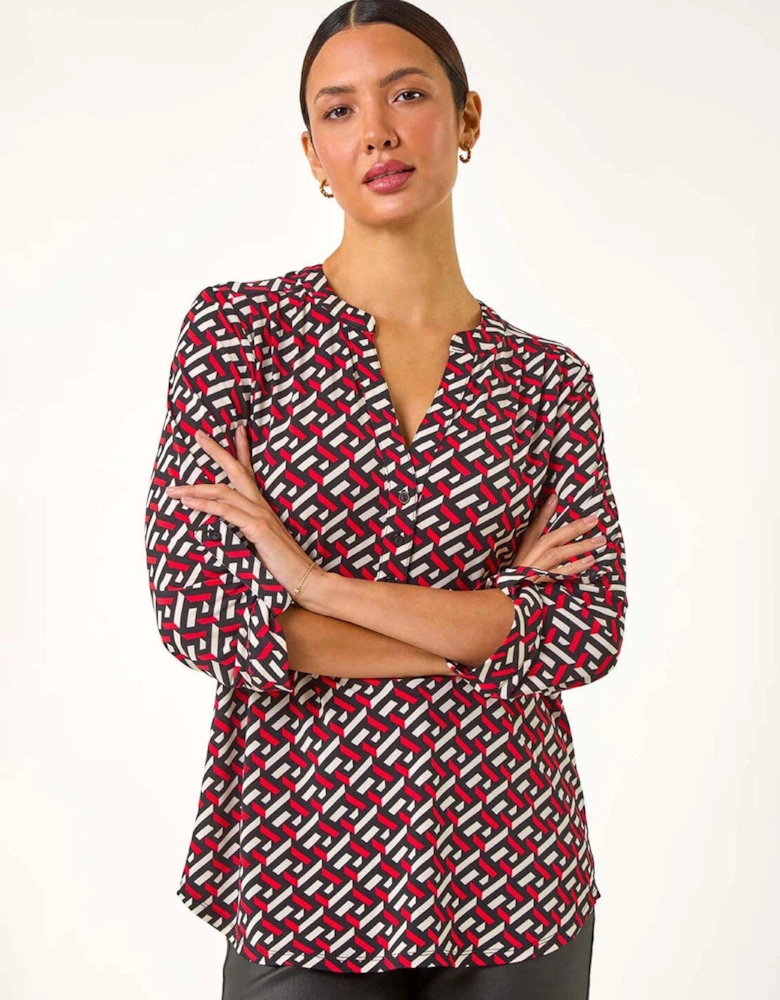 Geometric Print Shirt - Red