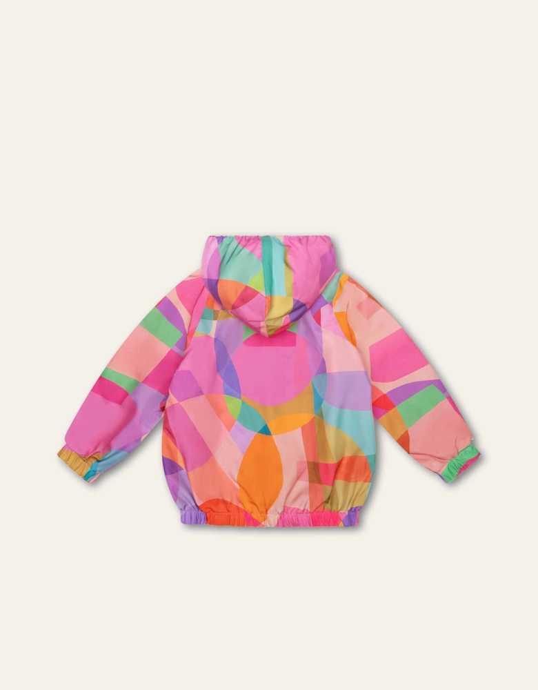 Girls Pink Multi Abstract Quarter Zip Windbreaker Jacket