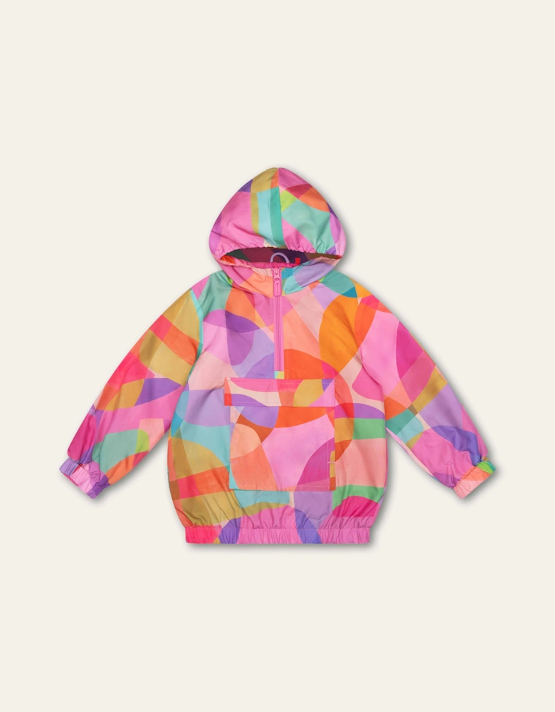 Girls Pink Multi Abstract Quarter Zip Windbreaker Jacket