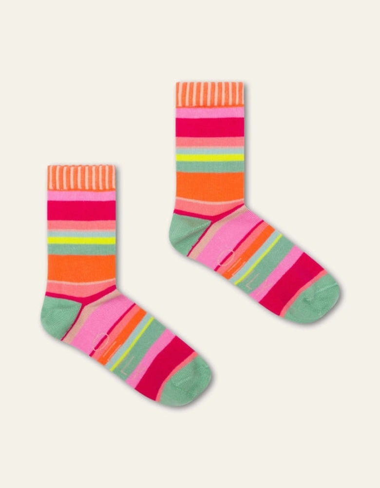 Girls Fuchsia Pink Multi Stripe Socks