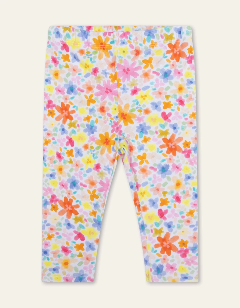 Girls White Multi Flower Print Leggings