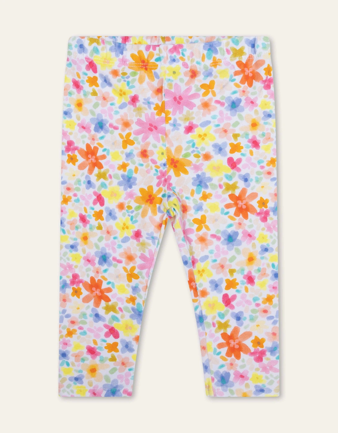 Girls White Multi Flower Print Leggings, 5 of 4