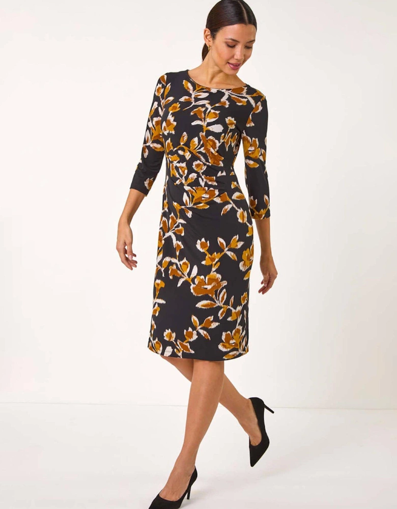 Abstract Side Ruched Dress - Yellow