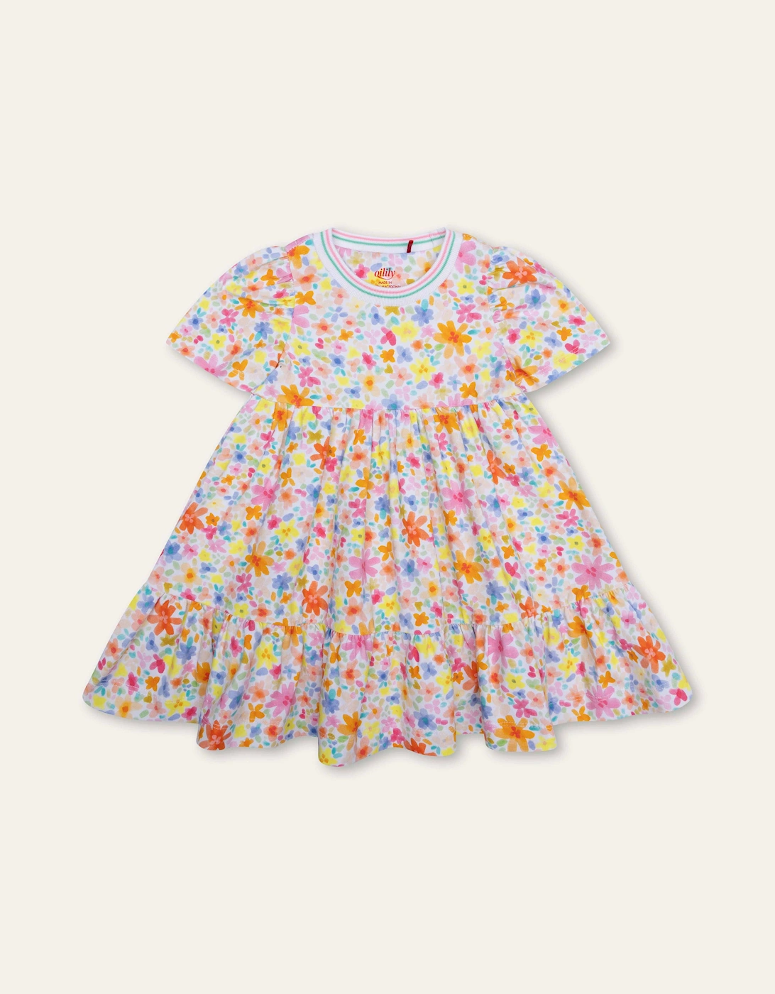 Girls White Multi Flower Print Dress, 6 of 5