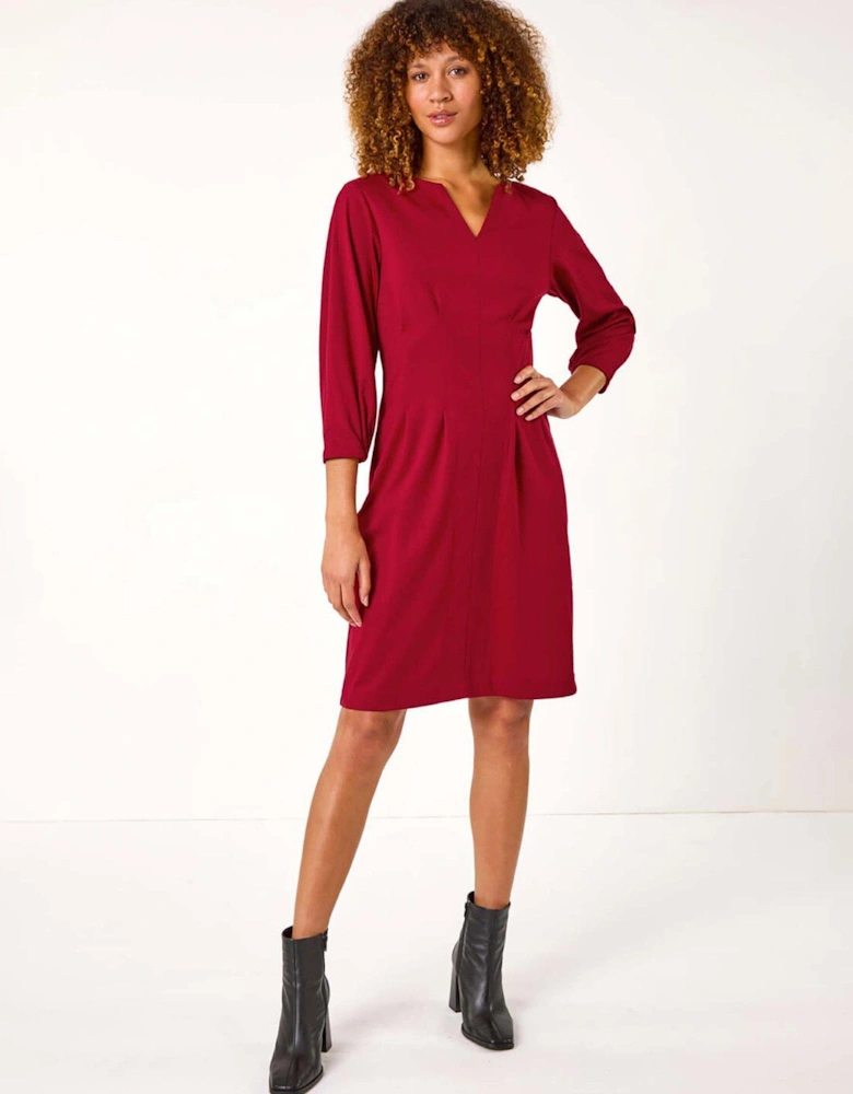 Ponte Notch Neck Midi Dress - Red