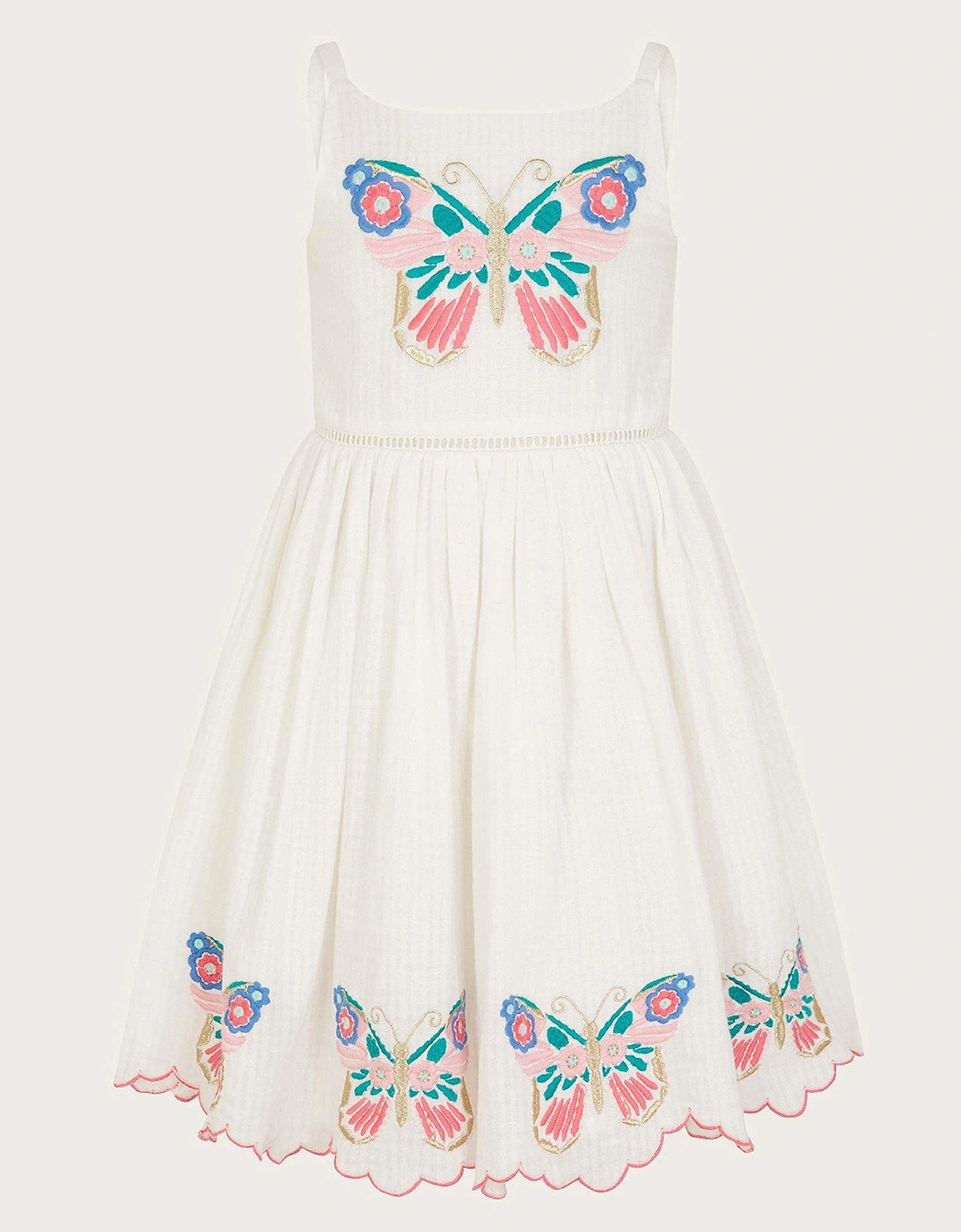 Girls Butterfly Embroidered Cotton Dress - Light Cream, 2 of 1