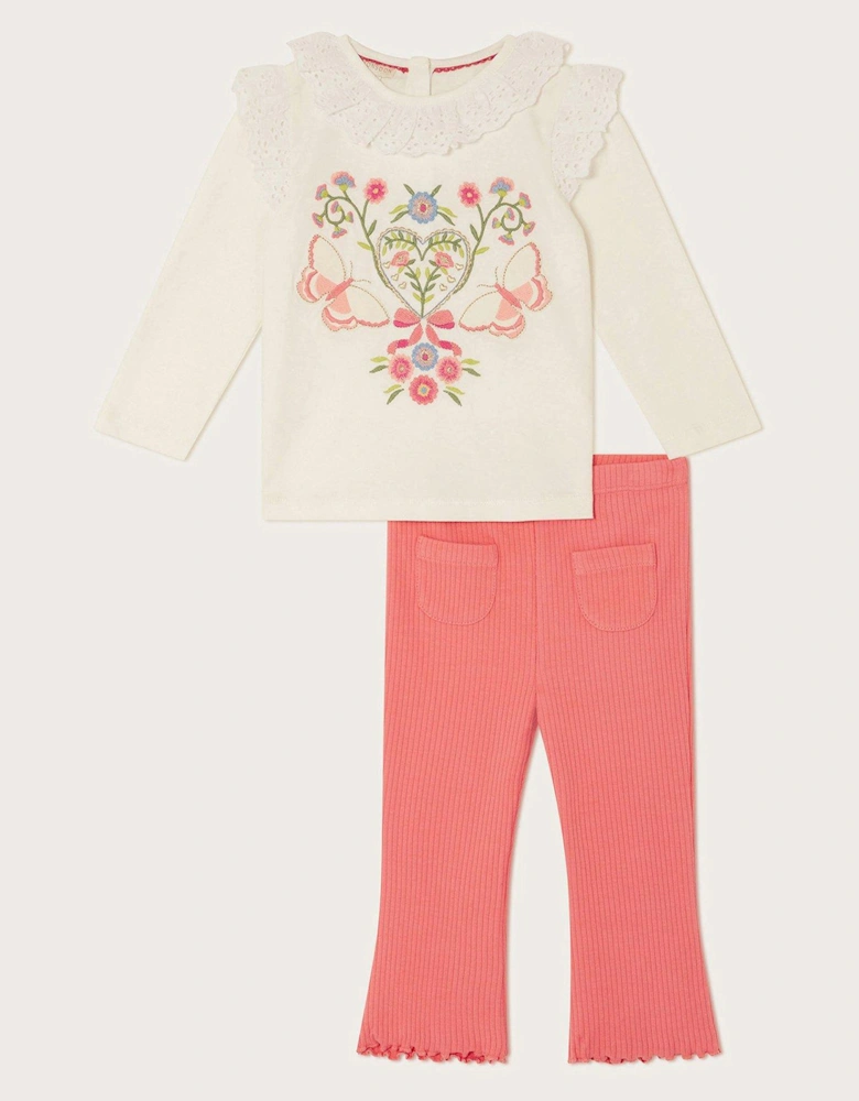 Baby Girls Broderie Embroidered Top And Leggings Set - Light Cream