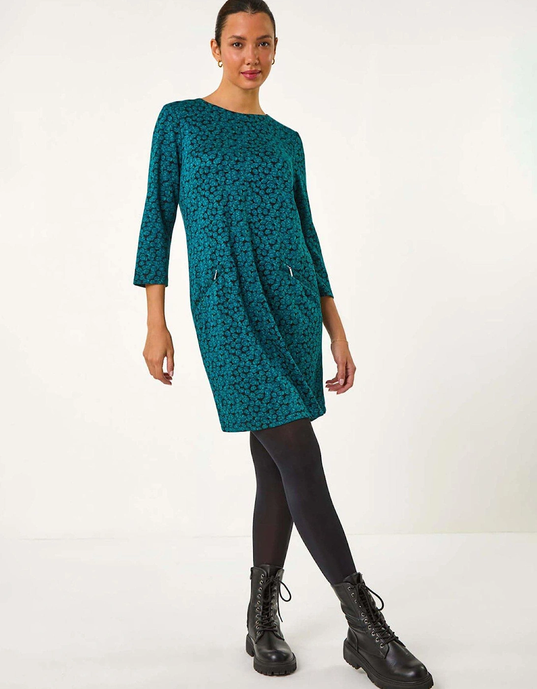 Leaf Print Zip Pocket Detail Dress - Green, 2 of 1