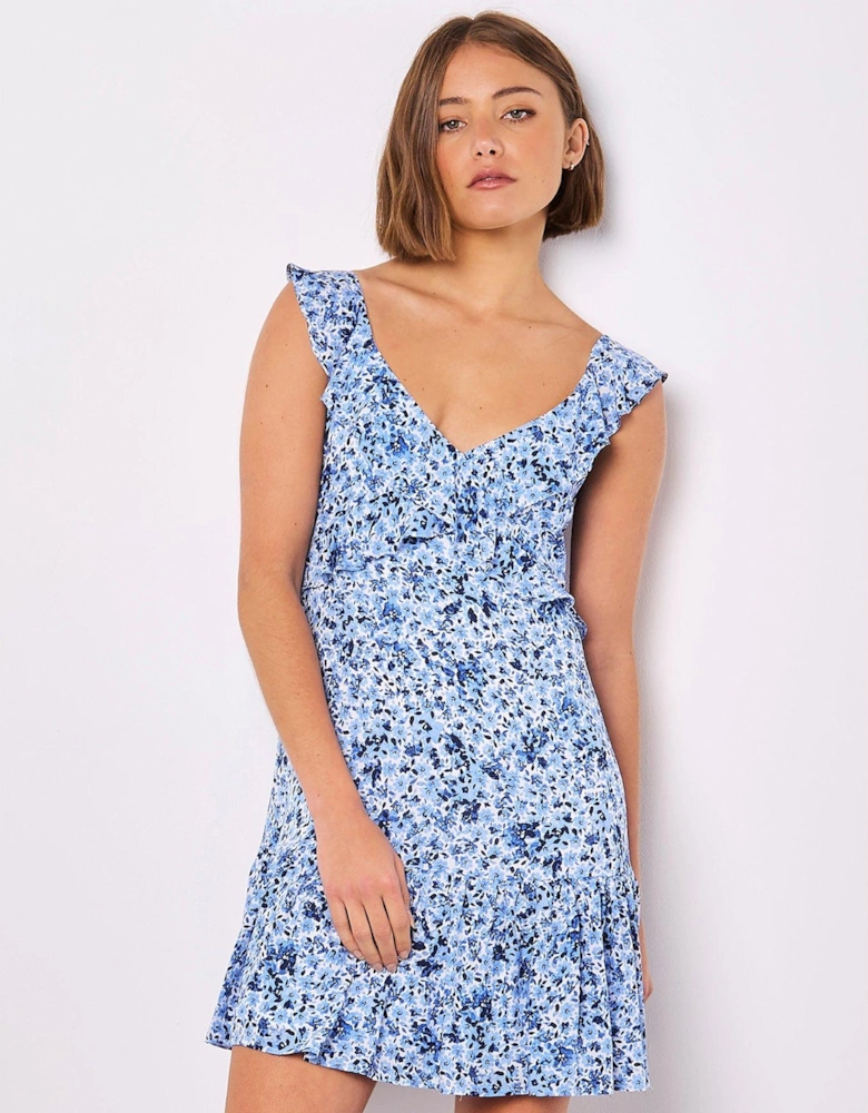 Viscose Voile Ditsy Print Dress - Blue