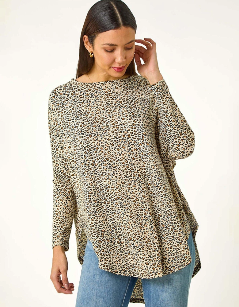 Animal Print Stretch Tunic Top - Beige