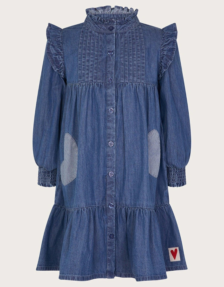 Girls Chambray Denim Dress - Blue